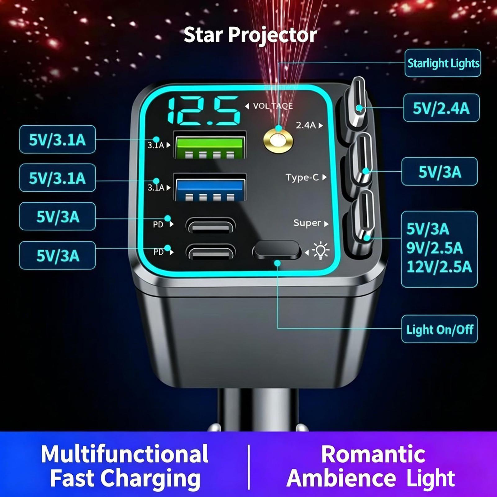 Car Charger - Cargador retráctil para coche, 102 W,